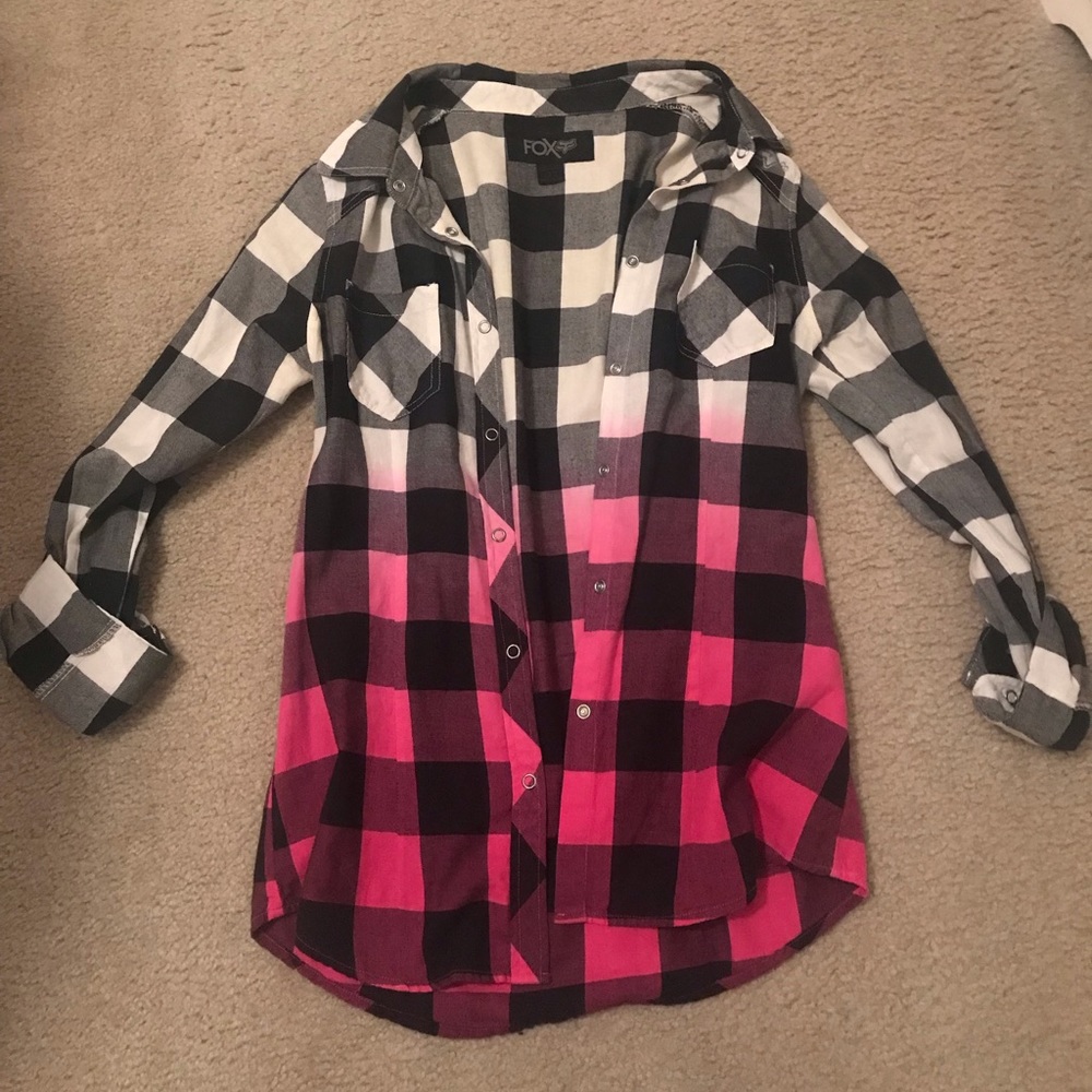FOX Brand Plaid 3/4 length Button Down Shirt.